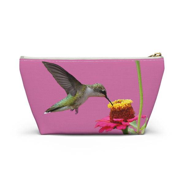 Hummingbird Zinnia Sip Neat Pink Accessory Pouch w T-bottom