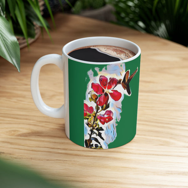 Hummingbird Red Rosa Green Ceramic Mug 11oz