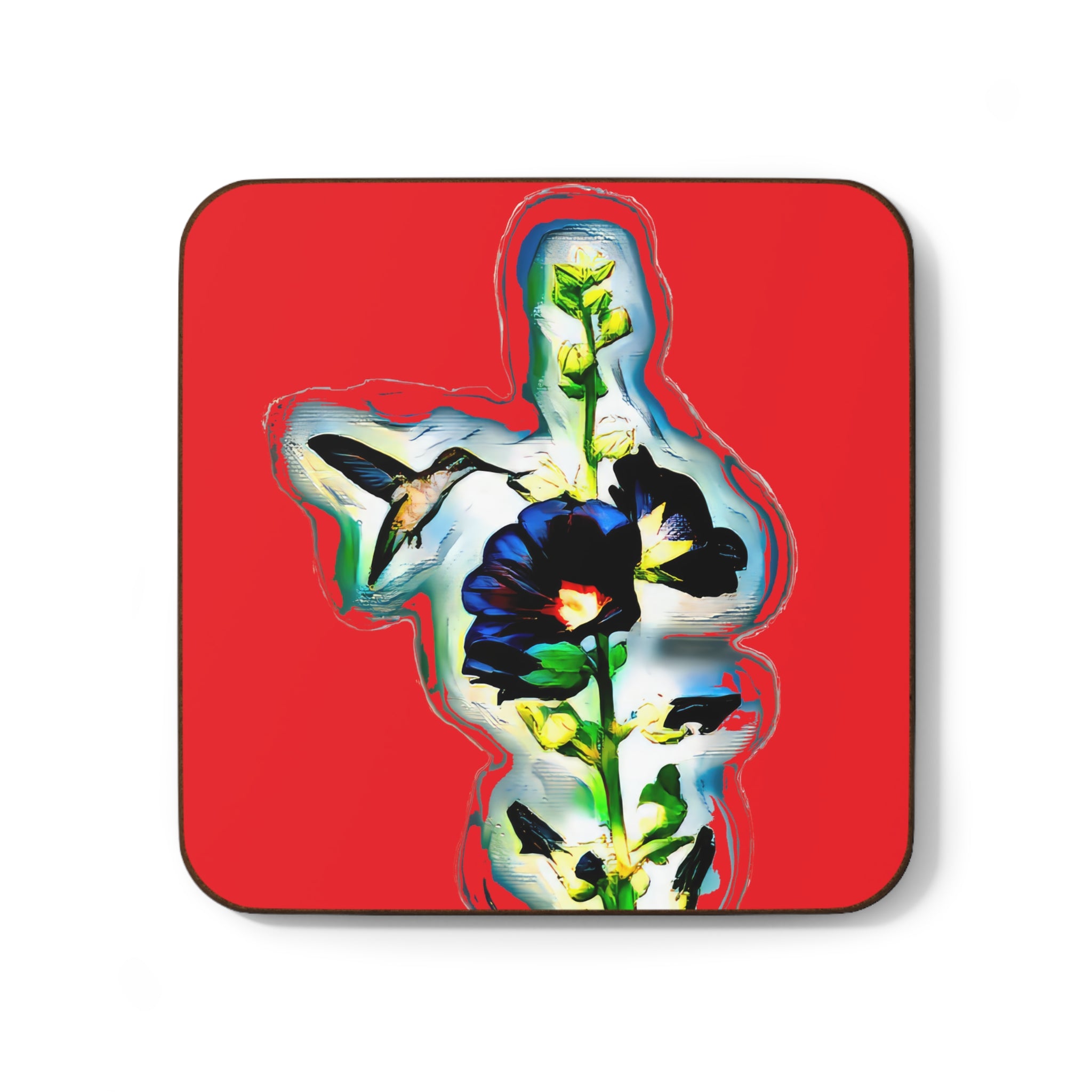 Hummingbird Standing Red Hardboard Back Coaster