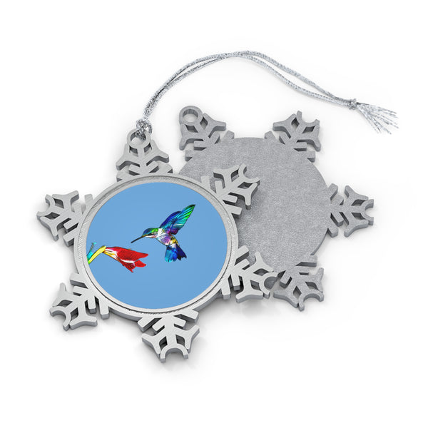 Hummingbird Sweet Pewter Light Blue Snowflake Ornament