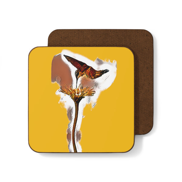 Hummingbird Flame Yellow Hardboard Back Coaster