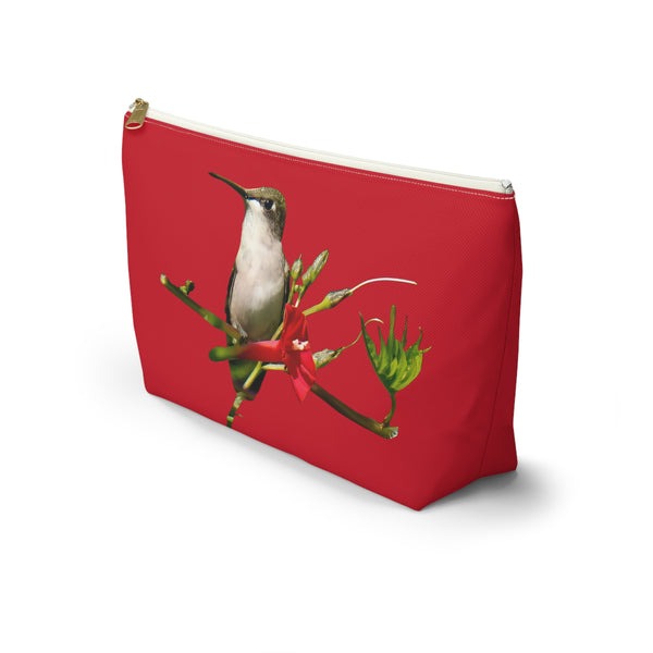 Hummingbird Red Bloom Red Accessory Pouch w T-bottom