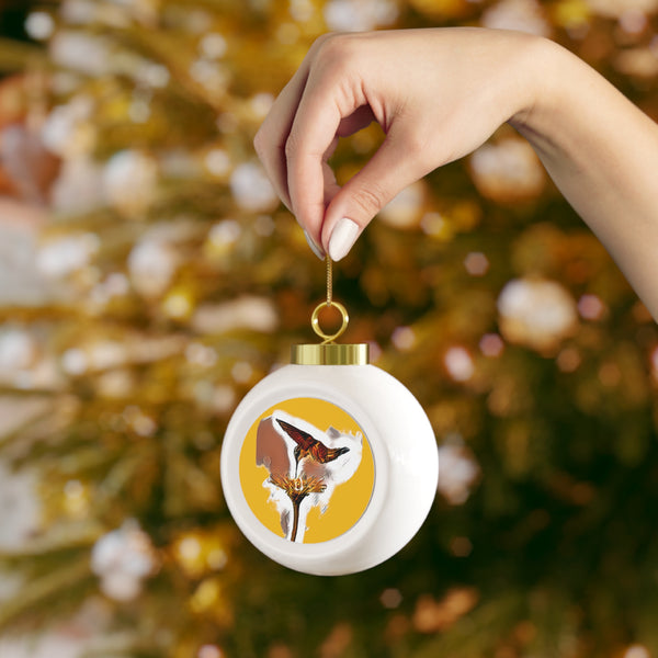 Hummingbird Flame Yellow Ball Ornament