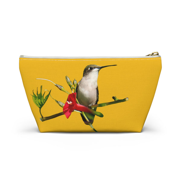 Hummingbird Red Bloom Yellow Accessory Pouch w T-bottom