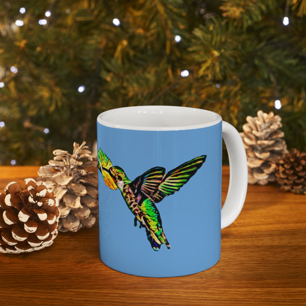 Hummingbird Emerald Light Blue Ceramic Mug 11oz