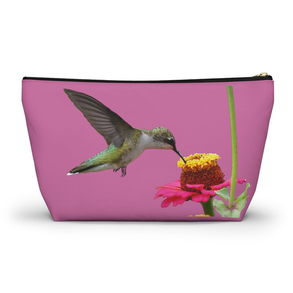 Hummingbird Zinnia Sip Neat Pink Accessory Pouch w T-bottom