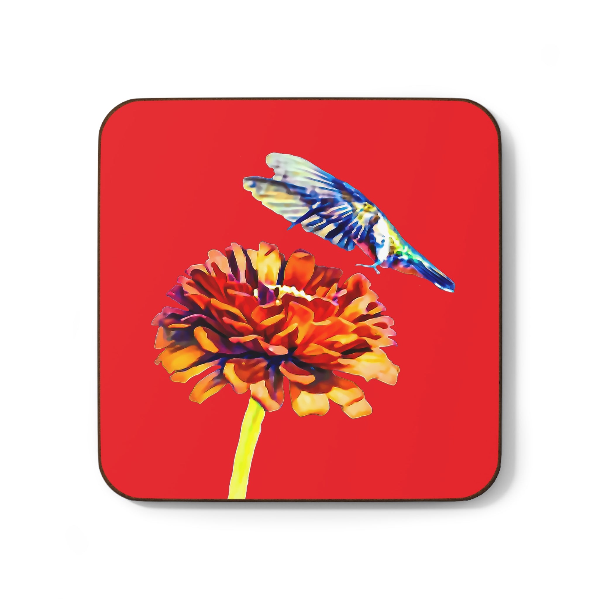 Hummingbird Wings Up Red Hardboard Back Coaster