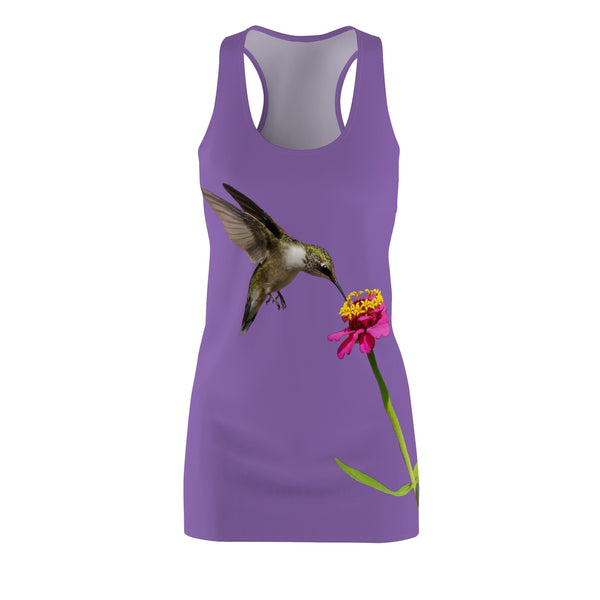 Hummingbird Zinnia Sip Purple Women's Cut & Sew Racerback Dress (AOP)