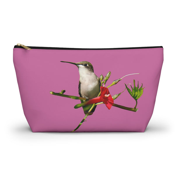 Hummingbird Red Bloom Neat Pink Accessory Pouch w T-bottom
