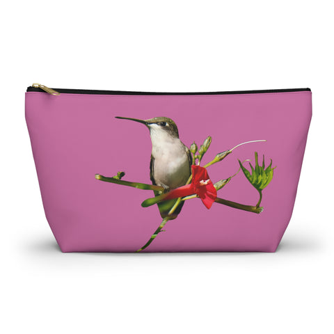 Hummingbird Red Bloom Neat Pink Accessory Pouch w T-bottom