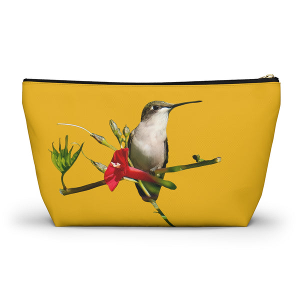 Hummingbird Red Bloom Yellow Accessory Pouch w T-bottom