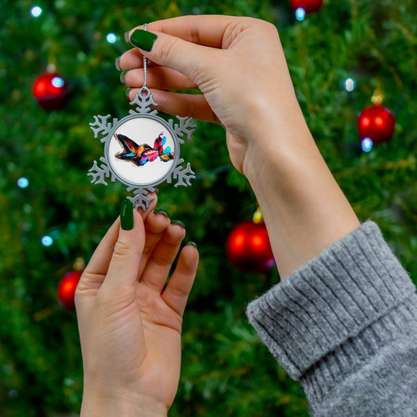 Hummingbird Landing Pewter Snowflake Ornament