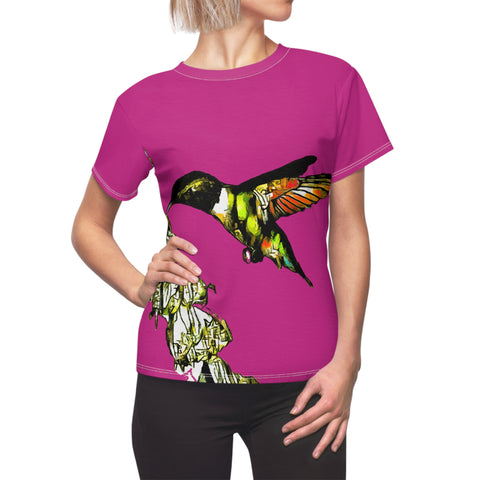 Women's Cut & Sew Hummingbird Stick Neat Pink Tee (AOP 1)