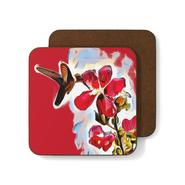 Hummingbird Red Rosa Red Hardboard Back Coaster