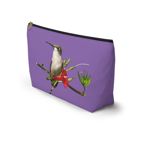 Hummingbird Red Bloom Day Purple Accessory Pouch w T-bottom