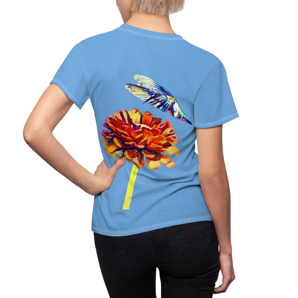 Women's Cut & Sew Hummingbird Wings Up Light Blue Tee (AOP 1)