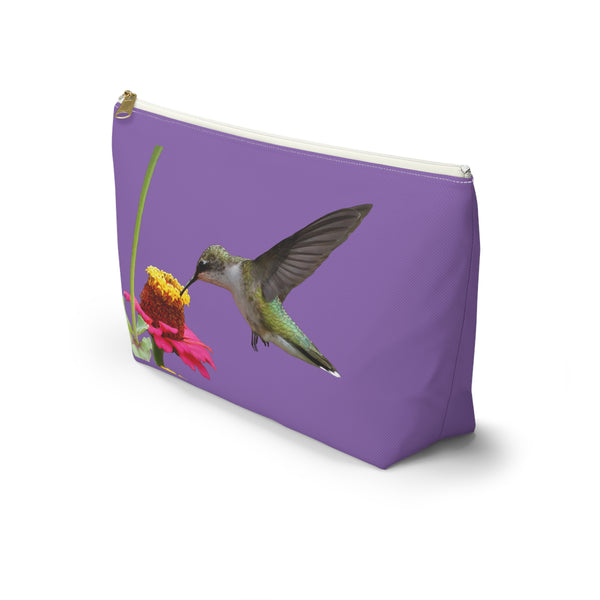 Hummingbird Zinnia Sip Day Purple Accessory Pouch w T-bottom