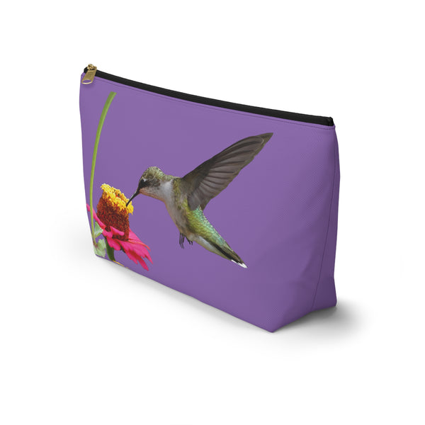 Hummingbird Zinnia Sip Day Purple Accessory Pouch w T-bottom