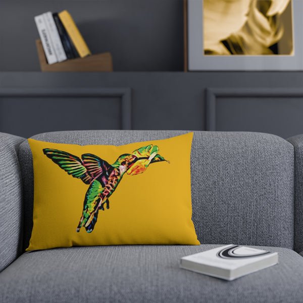 Hummingbird Emerald Sip Yellow Cushion