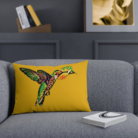 Hummingbird Emerald Sip Yellow Cushion