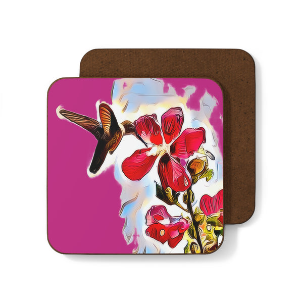 Hummingbird Red Rosa Neat Pink Hardboard Back Coaster