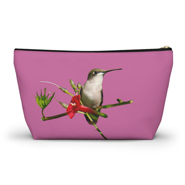Hummingbird Red Bloom Neat Pink Accessory Pouch w T-bottom