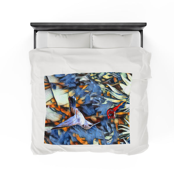 Hummingbird Art Velveteen Plush Blanket