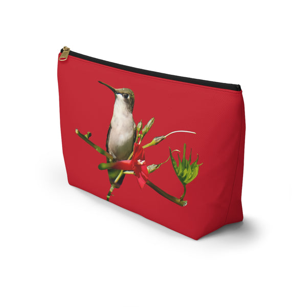 Hummingbird Red Bloom Red Accessory Pouch w T-bottom