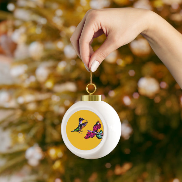 Hummingbird Bounce Yellow Ball Ornament