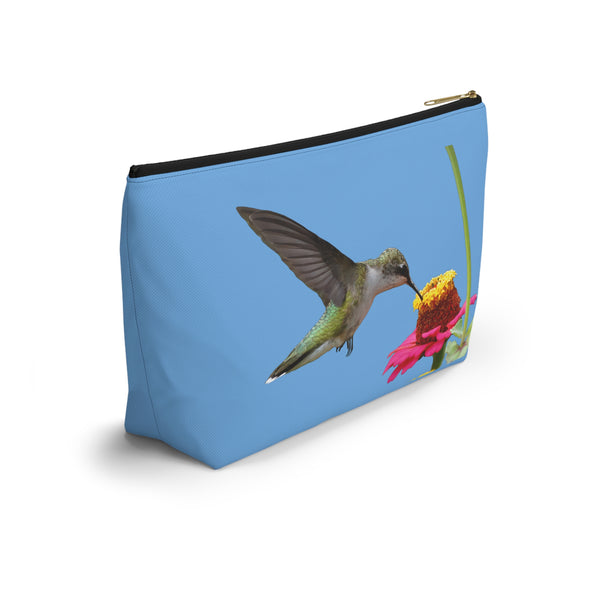 Hummingbird Zinnia Sip Light Blue Accessory Pouch w T-bottom