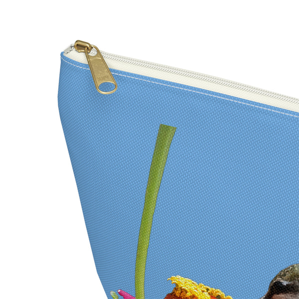 Hummingbird Zinnia Sip Light Blue Accessory Pouch w T-bottom