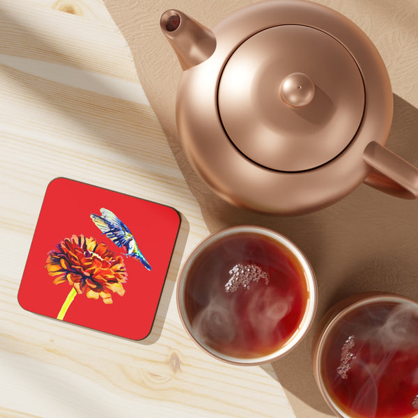 Hummingbird Wings Up Red Hardboard Back Coaster