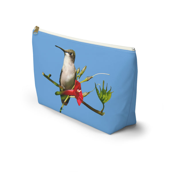 Hummingbird Red Bloom Light Blue Accessory Pouch w T-bottom