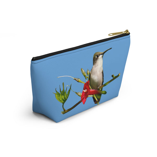 Hummingbird Red Bloom Light Blue Accessory Pouch w T-bottom