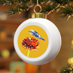 Hummingbird Wings Up Yellow Ball Ornament