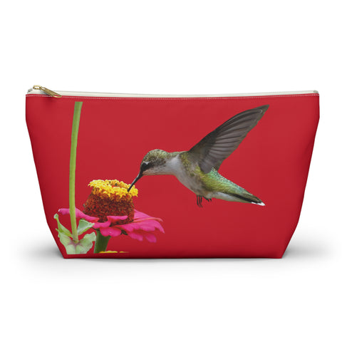 Hummingbird Zinnia Sip Red Accessory Pouch w T-bottom