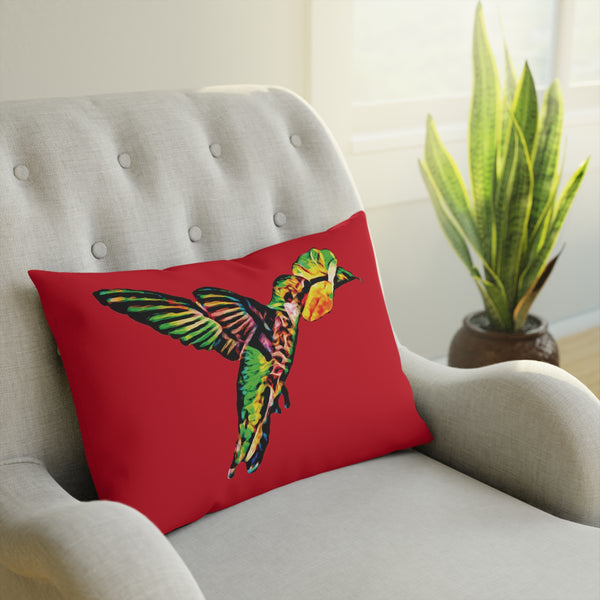 Hummingbird Emerald Sip Red Cushion