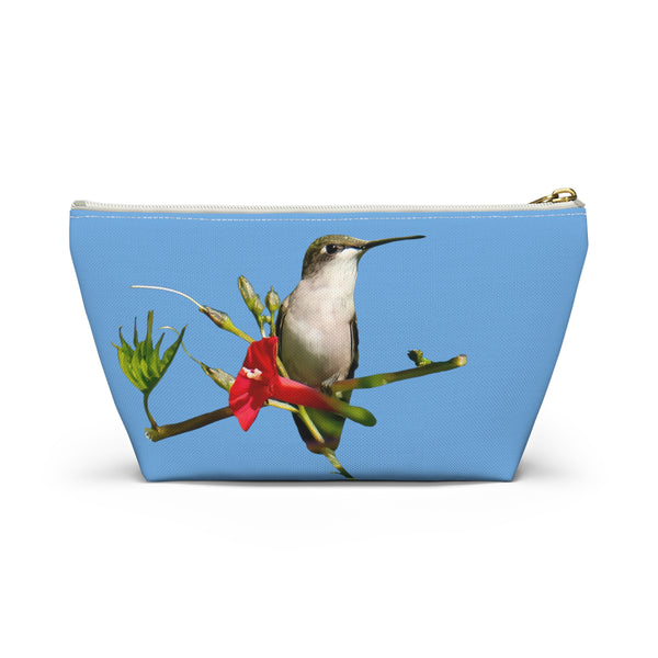 Hummingbird Red Bloom Light Blue Accessory Pouch w T-bottom