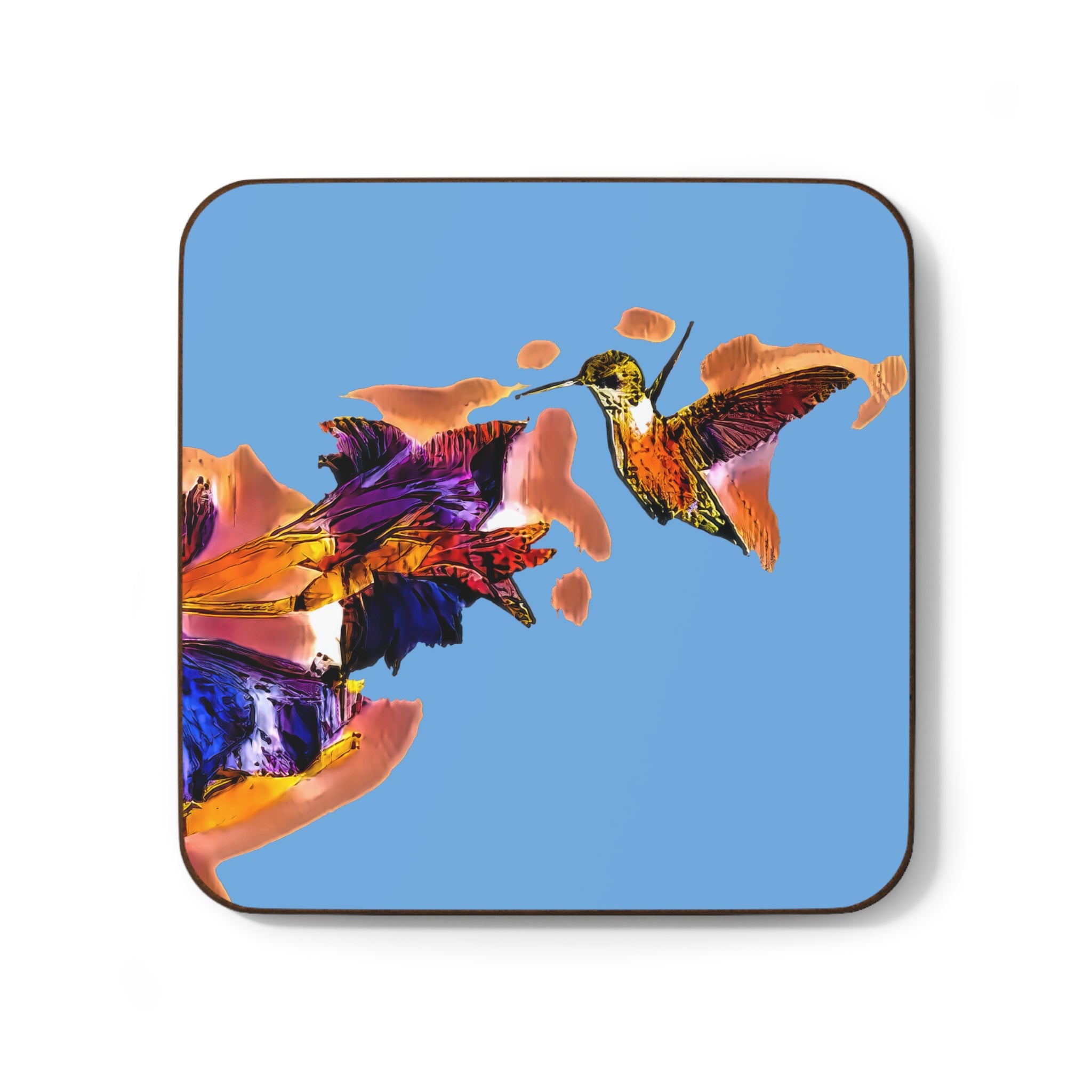 Hummingbird Violet Light Blue Hardboard Back Coaster