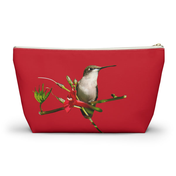 Hummingbird Red Bloom Red Accessory Pouch w T-bottom