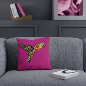 Hummingbird Emerald Sip Neat Pink Cushion