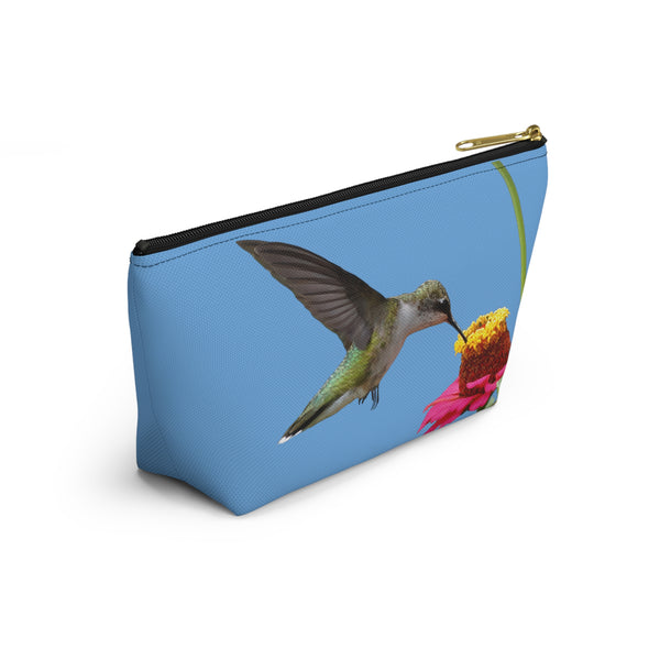 Hummingbird Zinnia Sip Light Blue Accessory Pouch w T-bottom