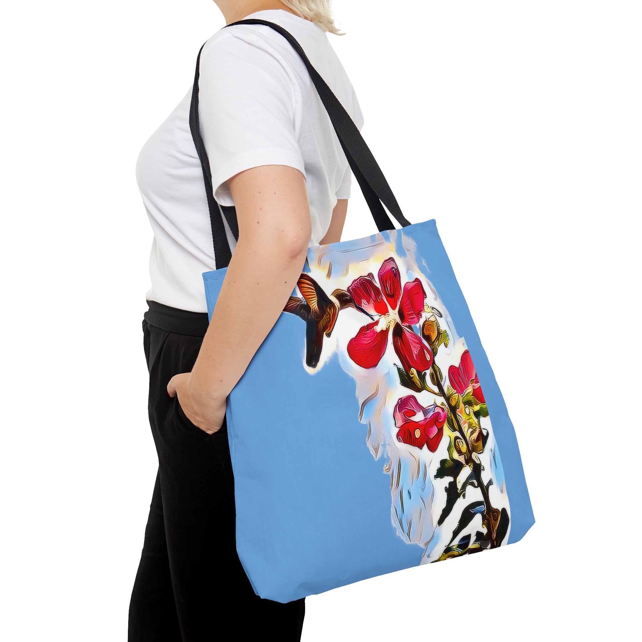 Hummingbird Red Rosa Light Blue Tote Bag (AOP 1)