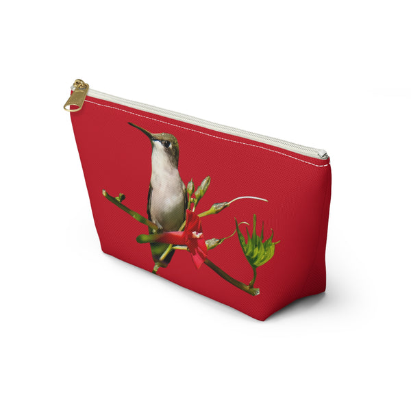 Hummingbird Red Bloom Red Accessory Pouch w T-bottom