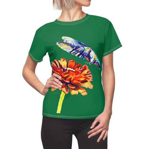 Women's Cut & Sew Hummingbird Wings Up Green Tee (AOP 1)