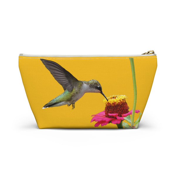 Hummingbird Zinnia Sip Yellow Accessory Pouch w T-bottom