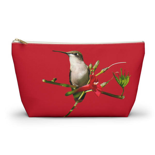 Hummingbird Red Bloom Red Accessory Pouch w T-bottom