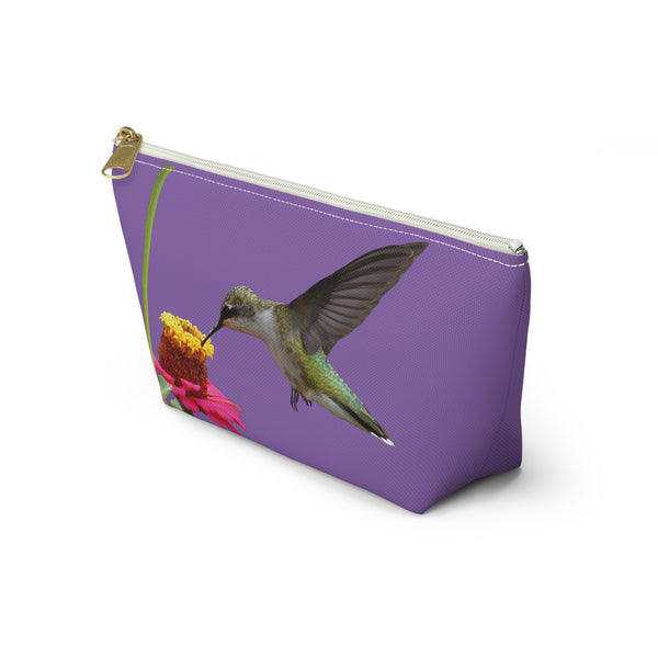 Hummingbird Zinnia Sip Day Purple Accessory Pouch w T-bottom