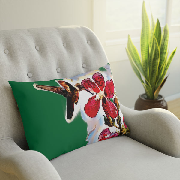 Hummingbird Red Rosa Green Cushion