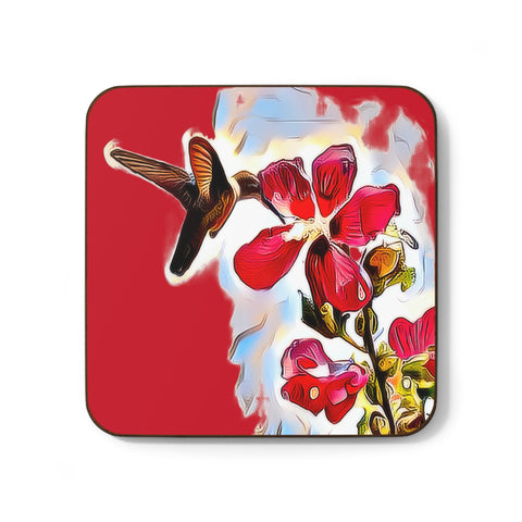 Hummingbird Red Rosa Red Hardboard Back Coaster